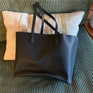 Quince Italian Leather Triple Compartment Shopper Tote in Black